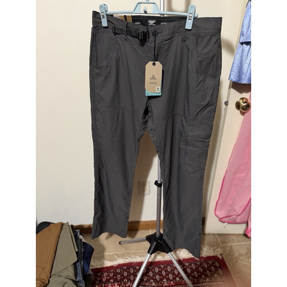 prAna Men's Gray Relaxed Fit Straight Leg Flat Front Casual Pants 35